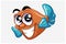 Funny orange blue fish smiling design animal cartoon vector illustration