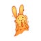 Funny Orange Hare with Long Ears Expressing Fear Vector Sticker