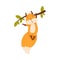 Funny Orange Squirrel Character with Bushy Tail Hanging on Tree Branch with Its Paw Vector Illustration