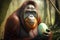 Funny orangutan with Easter egg. Generative AI