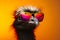 Funny ostrich wearing sunglasses in studio with a colorful and bright background. Generative AI