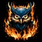 Funny owl against fire flames like phoenix in vector art