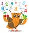 Funny owl learn to count and numerals on a white background.