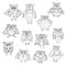 Funny owl silhouettes outline with cute feathering