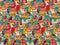 Funny owls birds group color seamless pattern
