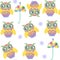 Funny owls seamless pattern and seamless pattern in swatch menu, illustration