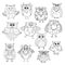 Funny owls and young owlets sketch symbols