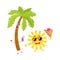 Funny palm tree and sun characters, travelling, summer vacation symbol