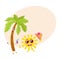 Funny palm tree and sun characters, travelling, summer vacation symbol