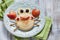 Funny pancake crab with apple.