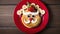 Funny pancake for kids breakfast with funny Santa Claus face, banana and strawberry, top view Generative AI