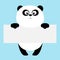 Funny panda bear hanging on paper board template. Big eyes. Kawaii animal body.