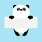 Funny panda bear hanging on paper board template. Kawaii animal body. Cute cartoon character. Baby card. Flat design style. Blue b