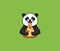 The funny panda eats pizza, logo. Cute wild animal, cartoon character, food logotype