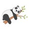 Funny panda lying on a branch cartoon style hand drawn