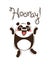 Funny panda yells Hooray. Vector illustration in cartoon style