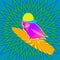 Funny parrot on a surfboard summer contemporary art collage