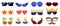 Funny party glasses. Carnival, masquerade sunglasses, photo booth party decorative glasses vector illustration icons set