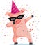 Funny Party Pig Dabbing Vector Cartoon