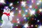 Funny party snowman isolated on a fireworks or colorful stars background hilarious christmas and new years card
