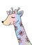 Funny pastel giraffe cartoon style, Hand drawn illustration.