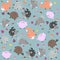 Funny pattern with animals, berries and mushrooms