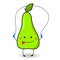 A funny pear in a cartoon style jumps on a skipping rope