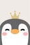 Funny penguin face with crown