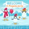 Funny penguins card or party invitation. Vector