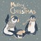 Funny penguins friends celebrating Christmas