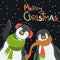 Funny penguins friends celebrating Christmas