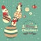 Funny penguins with Santa Claus celebrating