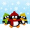 Funny penguins on winter background