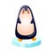 Funny penquin with red cheeks standing on ice vector illustration