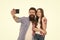 So funny. Perfect selfie. Happy family. Bearded man dad with funny daughter. Little girl love dad. Family day. Little