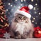 Funny Persian Cat with Santa Claus Hat - Christmas Tree Decorations,ai generated