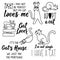 Funny phrases about cats. Hand drawn set of cat in different poses. Vector illustration in doodle style. Isolated on a white