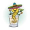 A funny picture of a caterpillar into a glass of Mexican tequila