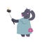 Funny picture photographer mamal person take selfie stick in his hand and cute hippo animal taking a selfie together