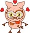 Funny pig feeling madly in love