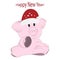 Funny pig. Merry Christmas and Happy New Year greeting card with a cute piggy wearing a Santa Claus hat. Animal rest cartoon