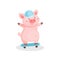 Funny pig riding skateboard, cute little piglet cartoon character vector Illustration on a white background