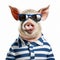 Funny Pig Wearing Sunglasses In Striped Sweater