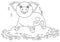 Funny piggy standing on dirt puddle, coloring book page