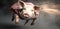 Funny piglet flying in the sky. Conceptual photo of a piglet.