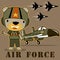 Funny pilot cartoon with jets bomber