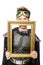 Funny pilot with picture frame isolated