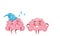 Funny Pink Brain with Arms and Legs Sleeping and Smiling Vector Set