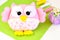 Funny pink felt owl, mixed colors thread kit, pincushion with pins. Sewing kit