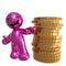 Funny pink icon with gold coins